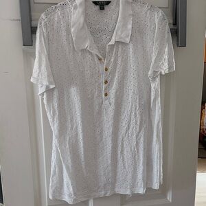 Ralph Lauren White Short Sleeve Eyelet Top